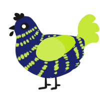 Glowfish, a navy and lime chicken with a bar pattern