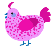 A lavender and fuchsia chicken with a speckle pattern