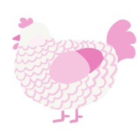 A white and pink chicken with a lace pattern