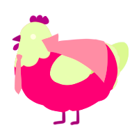 Towel, a fuchsia and gluppy chicken with a head pattern