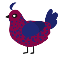 A maroon and navy chicken with a speckle pattern