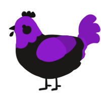 A sable and violet chicken with a head pattern