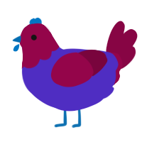 A indigo and maroon chicken with a head pattern