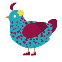Camp Doubletree, a sky and maroon chicken with a speckle pattern