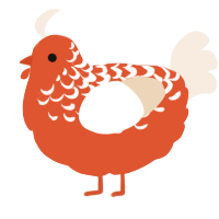 A vermilion and cream chicken with a half-lace pattern