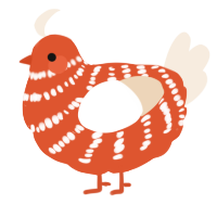A vermilion and cream chicken with a bar pattern
