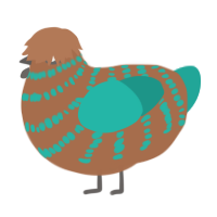 70s Tartan, a brown and turquoise chicken with a bar pattern