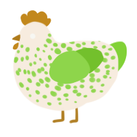 A cream and grass chicken with a speckle pattern