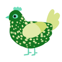 Lime, a leaf and lemon chicken with a speckle pattern