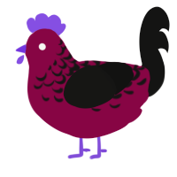 Plum Jam, a maroon and black chicken with a half-lace pattern