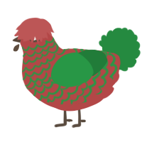 Christmas Tree, a red and viridian chicken with a lace pattern