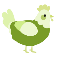 A chartreuse and apple chicken with a head pattern