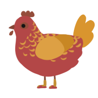 sausage, a red and orange chicken with a half-lace pattern
