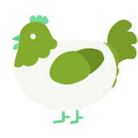 A white and chartreuse chicken with a head pattern