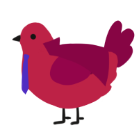 A crimson and maroon chicken