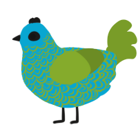 seaweed, a cerulean and chartreuse chicken with a double-lace pattern