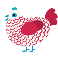 A white and crimson chicken with a lace pattern