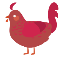 A red and crimson chicken with a half-lace pattern