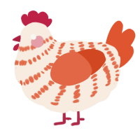 A cream and vermilion chicken with a bar pattern