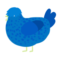 A sapphire and ultramarine chicken with a speckle pattern