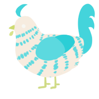 A cream and aqua chicken with a bar pattern