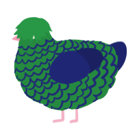 A viridian and navy chicken with a lace pattern