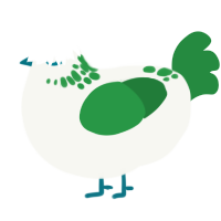 Flexidisc, a white and viridian chicken with a neck-speckle pattern