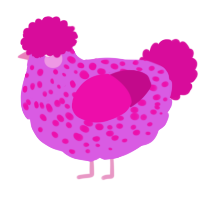A orchid and fuchsia chicken with a speckle pattern