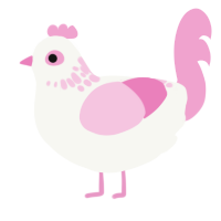 A white and pink chicken with a neck-speckle pattern