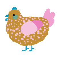 A gold and pink chicken with a speckle pattern