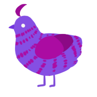 A blurple and plum chicken with a bar pattern