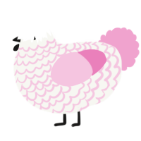 A white and pink chicken with a lace pattern