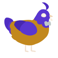 A ochre and indigo chicken with a head pattern