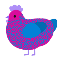 A fuchsia and sapphire chicken with a double-lace pattern