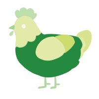 Sprite, a viridian and lemon chicken with a head pattern