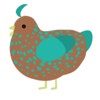 Turquoise Necklace, a brown and turquoise chicken with a speckle pattern