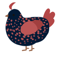 A tumblr and red chicken with a speckle pattern