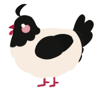 A cream and black chicken with a head pattern