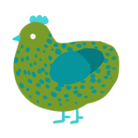 Halloween Soap, a chartreuse and teal chicken with a speckle pattern