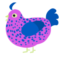 A orchid and ultramarine chicken with a speckle pattern