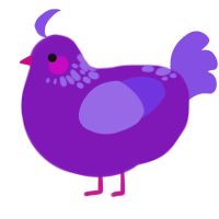 Nephthys, a violet and blurple chicken with a neck-speckle pattern
