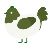 A white and olive chicken with a head pattern