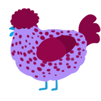 A lilac and maroon chicken with a speckle pattern