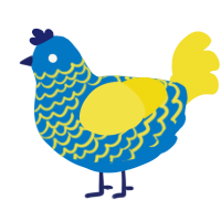 A sapphire and yellow chicken with a lace pattern