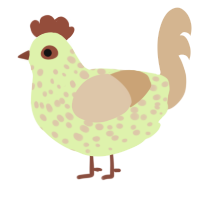 A apple and beige chicken with a speckle pattern