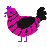 Sour Raspberry, a fuchsia and black chicken with a bar pattern