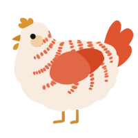 A cream and vermilion chicken with a half-bar pattern