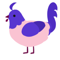 A rose and indigo chicken with a head pattern