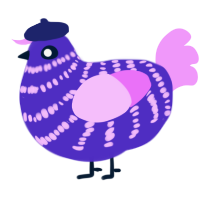 A indigo and lavender chicken with a bar pattern