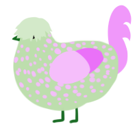 A gluppy and lavender chicken with a speckle pattern